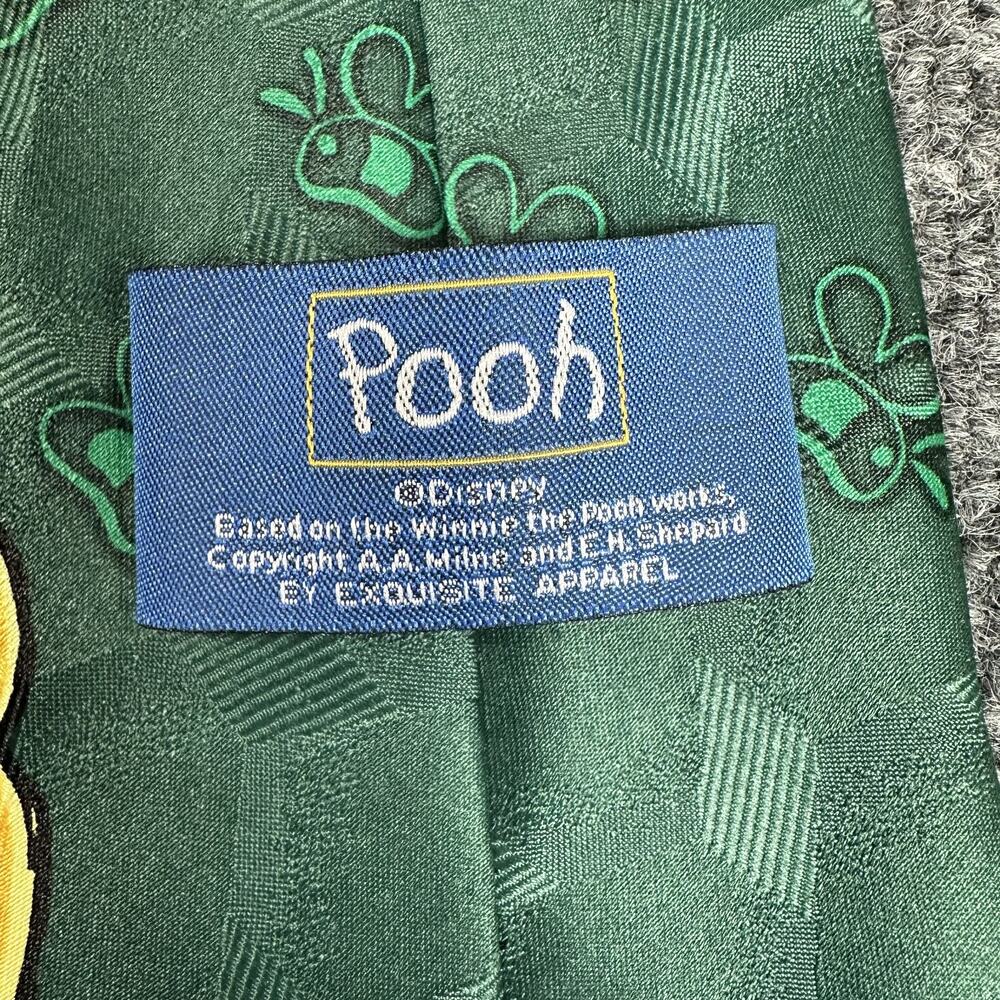 VTG Disney Winnie The Pooh Neck Tie Green Hunny Pot Bees Necktie 90s Office - Picture 4 of 7